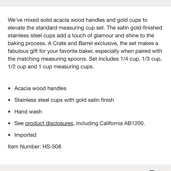 Crate & Barrel Acacia Wood and Gold Measuring Cups, Set of 4 - Picture 6 of 7